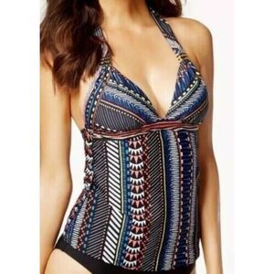 Bar III Tankini Women Extra Large Black Geometric Halter Swimwear Top